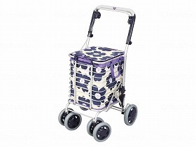 ユーバ産業 ブレーキ付 アルミワイヤーカート（花柄） 花柄青 A-0245H（花柄青）