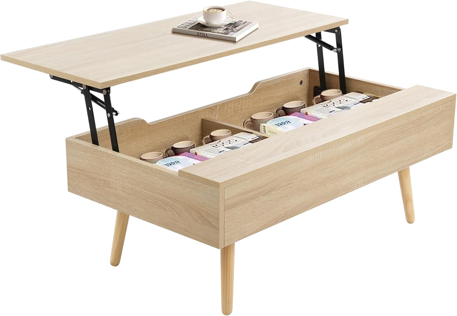 Yumcute ローテーブル 幅90cm 天板昇降式 木製 センターテーブル リビングテーブル 昇降式 コーヒーテーブル 大容量収納 一人暮らし 食事 仕事 テレワーク 北欧 おしゃれ 新生活