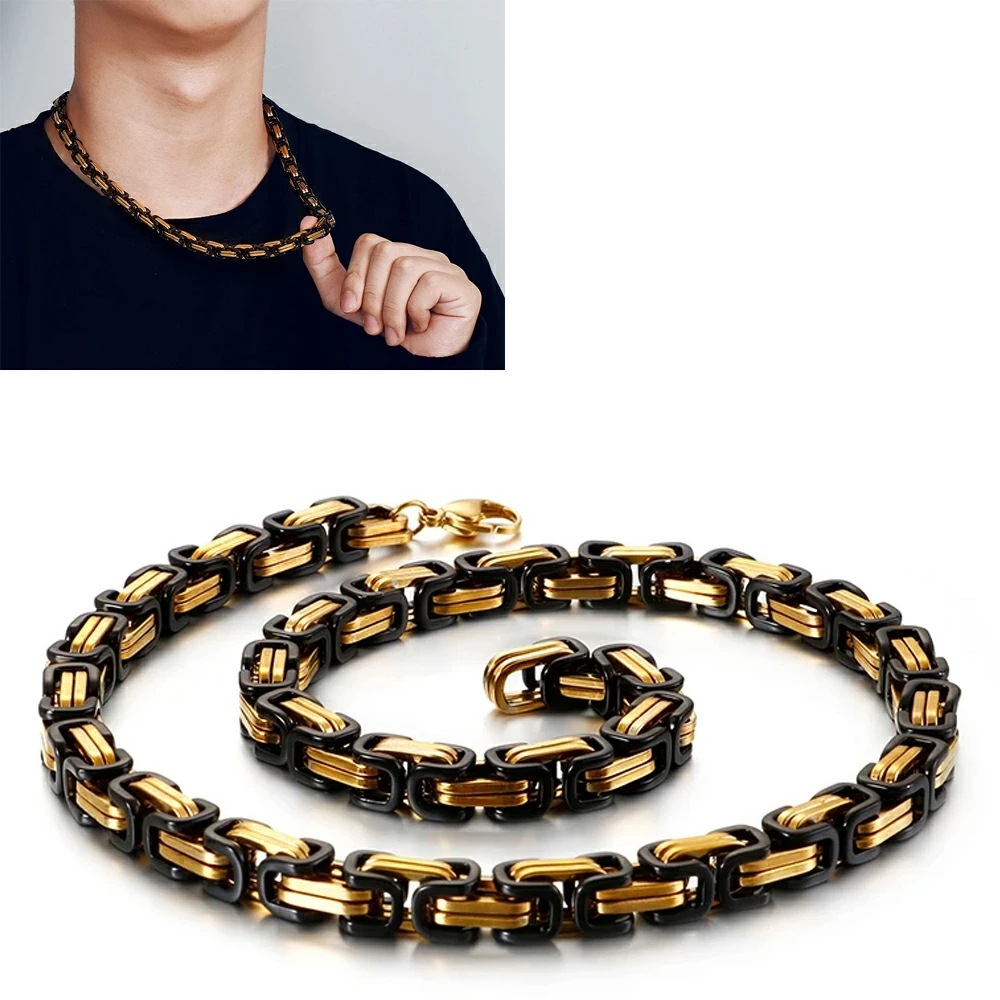 SUS316L ゴールドブラックミックス キャタピラステンレスチェーン（長さ60cm）黒金色 アクセサリー 首飾り 男性 彼氏 プレゼント 長め かっこいい ギフト 父の日 stc00cne001xx