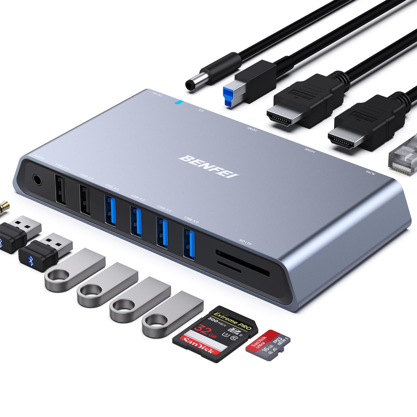 BENFEI 12-in-1 USB 3.0 USB-C ドッキングステーション Docking Stationデュアル HDMI ディスプレイ/6*USB ポート/SD/TF カードリーダー/1Gb