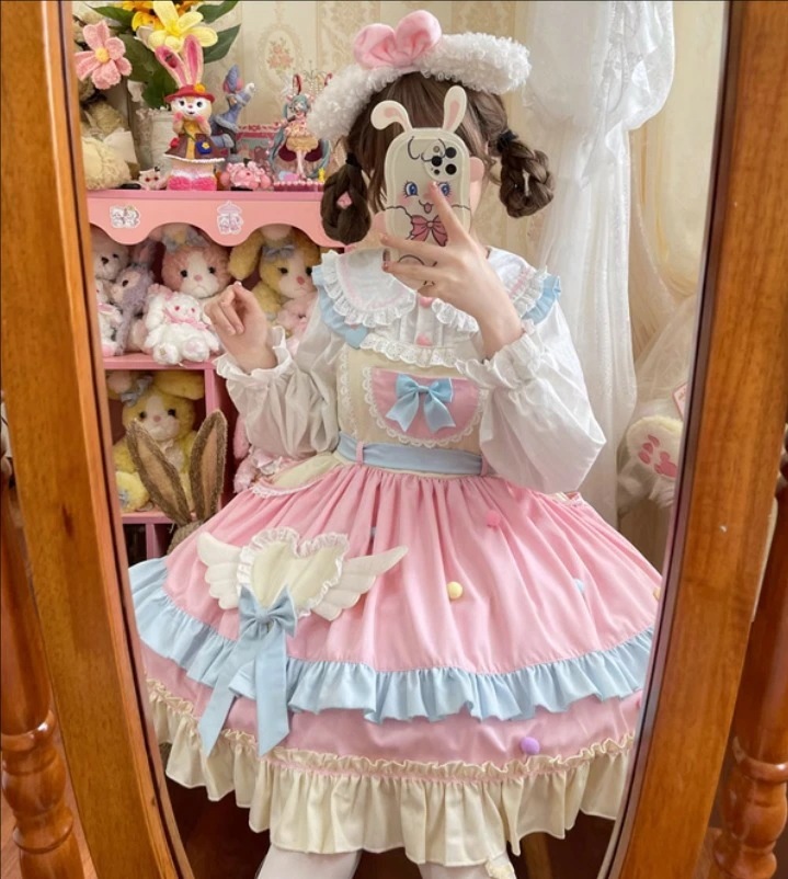 甘いロリータ服 甘ロリ ロリータワンピース ジャンパースカート 長袖ワンピース 可愛いロリータ服 リボン プリンセスライン 大人コスチューム ゴスロリ コスプレ衣装 文化祭 学園祭 ハロウィン衣装 パ