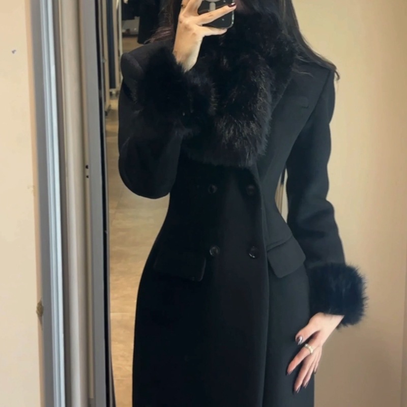 新留洋お嬢様C位黒化令嬢砂時計ウエストリバーシブルロングウールコート