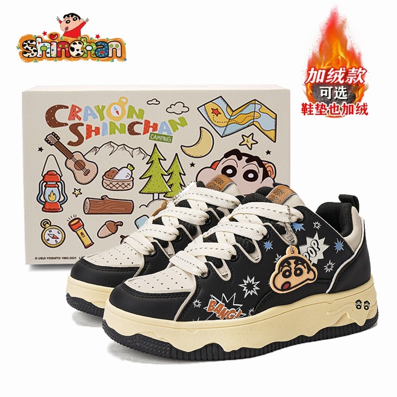 クレヨンしんちゃん アニメ限定紳士靴 あったか厚底ピュアブラックカジュアルシューズ 万能グラフィティスニーカー