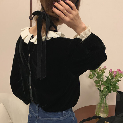 フリル襟ブラウス トップス シャツ ブラウス プルオーバー 袖あり 長袖 襟付き フリル ドッキング かわいい 大人可愛い きれいめ シンプル カジュアル 大人 上品 おしゃれ お洒落 大人可愛い