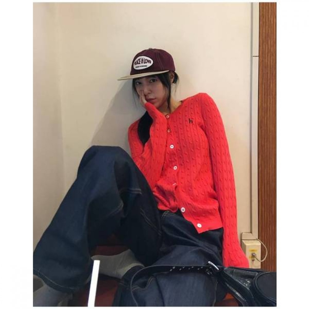 [25SS] [アイコニック] コットンケーブルロングスリーブカーディガンレッド HSSW5AC11R2