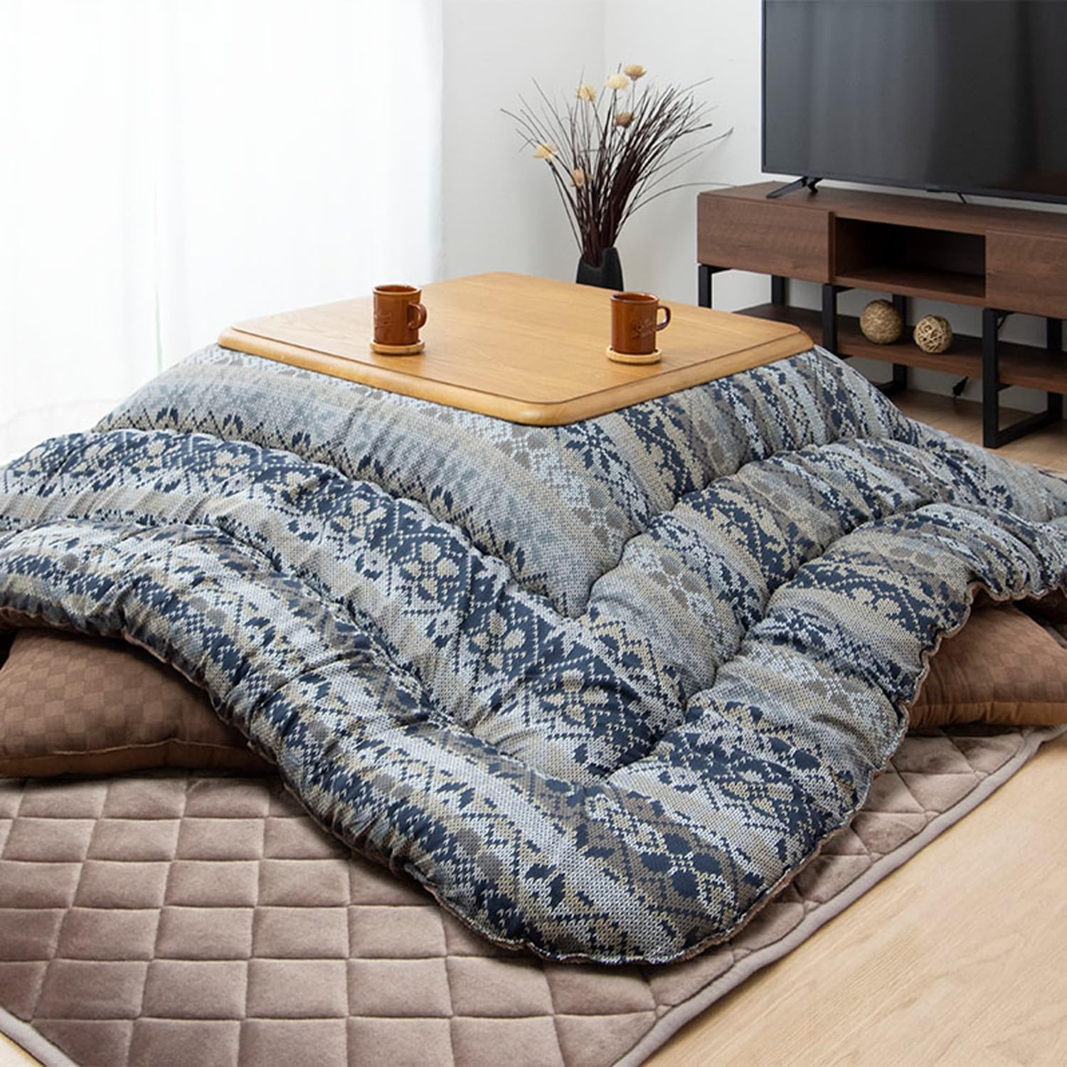 イケヒコ こたつ掛けふとん 大判長方形 ハノール 約205×285 ネイビー ニット風 日本製 #6025759