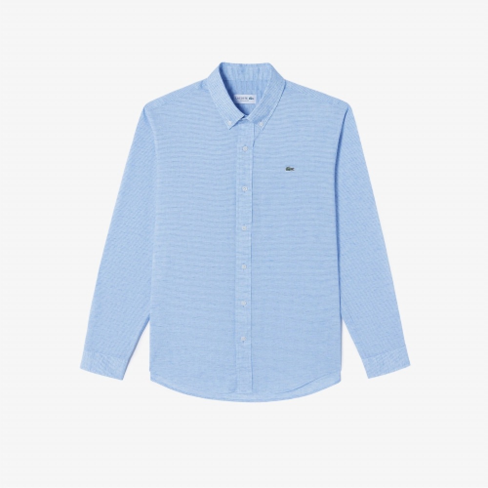 LACOSTE メンズニューリネンチェックシャツ [ライトブルー]