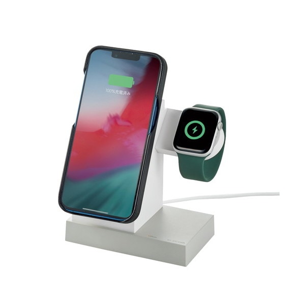 W-MS05WH 2in1マグネットワイヤレス充電スタンド(7.5W+Apple Watch) ワイヤレス充電器 アップルウォッチ充電器はめ込み可 同時充電可 ホワイト メーカー直送