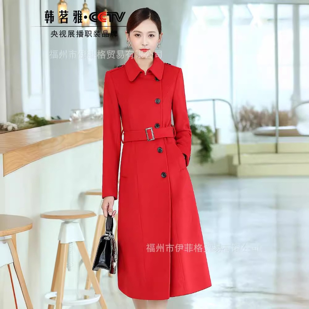 ビッグレッドウールコートレディース新作冬ミドル丈プロフォーマルウールコート作業服年次総会ドレス 17,150円