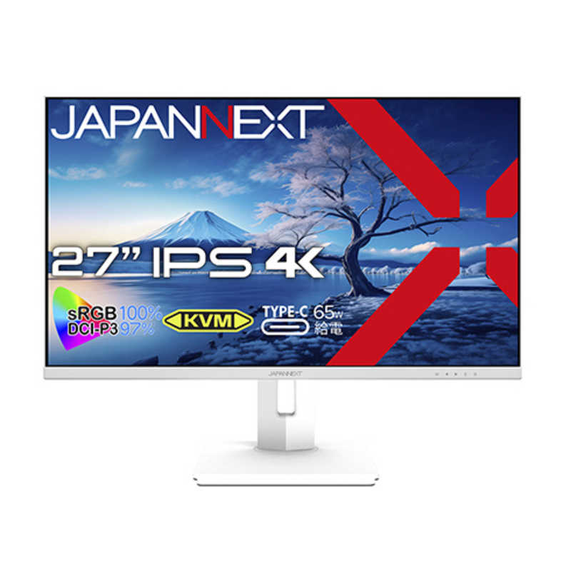 JAPANNEXT　27インチ IPSパネル搭載 4K(3840x2160)解像度 液晶モニター HDMI DP USB Type-C 高さ調整　JN-IPS27UHDR-C65W-HSP-W