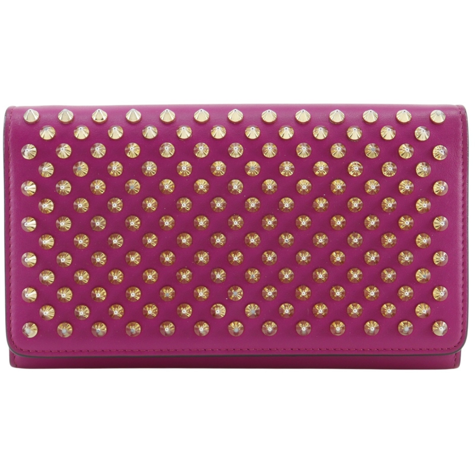 マカロン スパイク リストレット付き スタッズ 1165076 長財布 レザー ピンク レディース 中古品