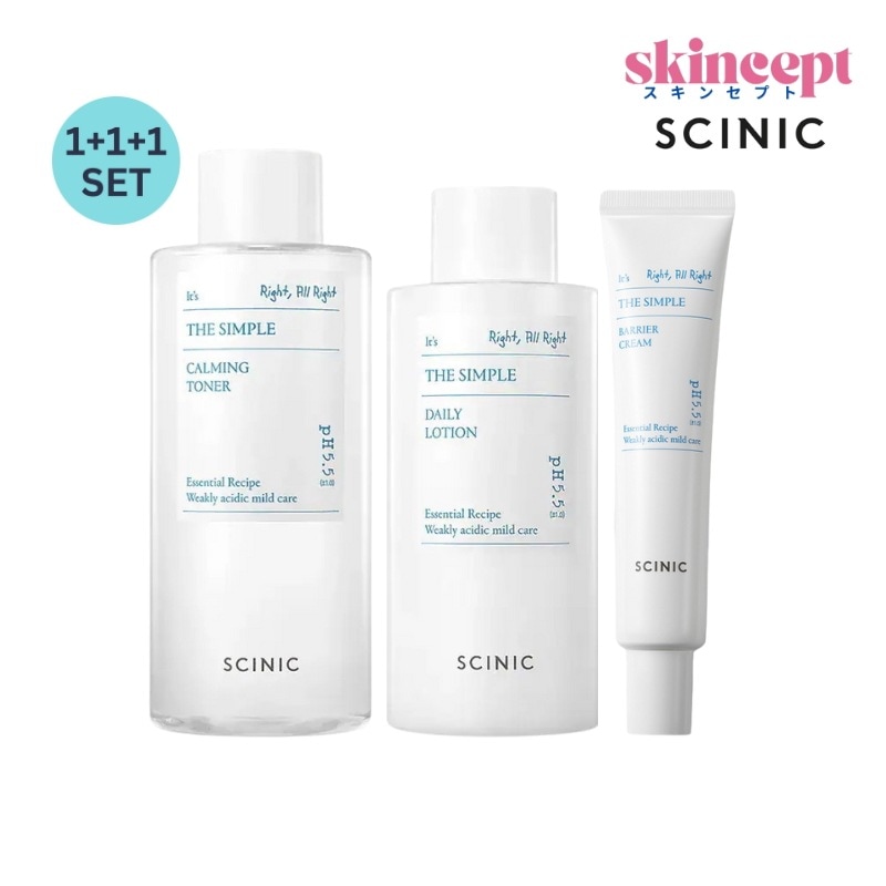 [3STEP ザシンプル 基礎セット]ザ シンプル ビーガン カーミング トナー (300ml)+デイリー ローション (260ml)+バリア クリーム(40ml)