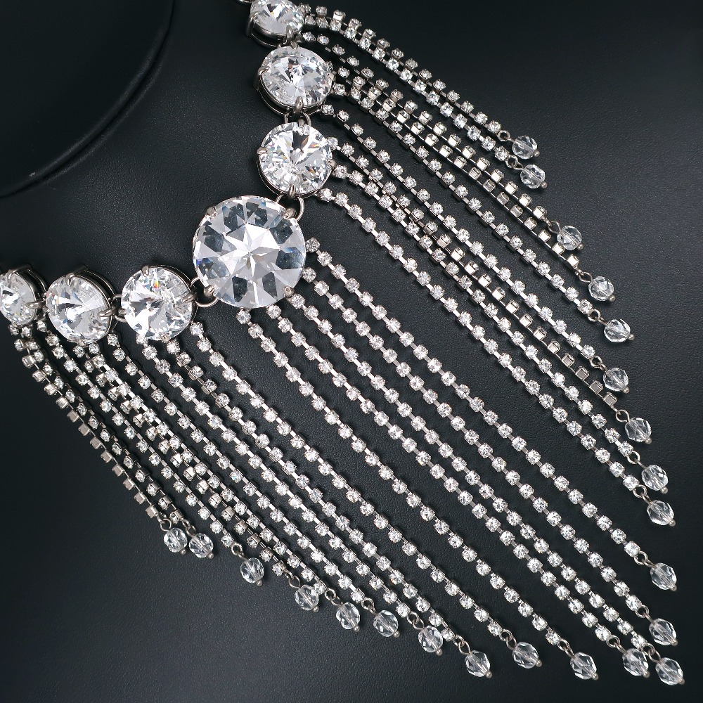 シャンデリア チョーカー 5JC195 ネックレス 金属製 クリスタル シルバー 約100g レディース 中古品 A-ランク