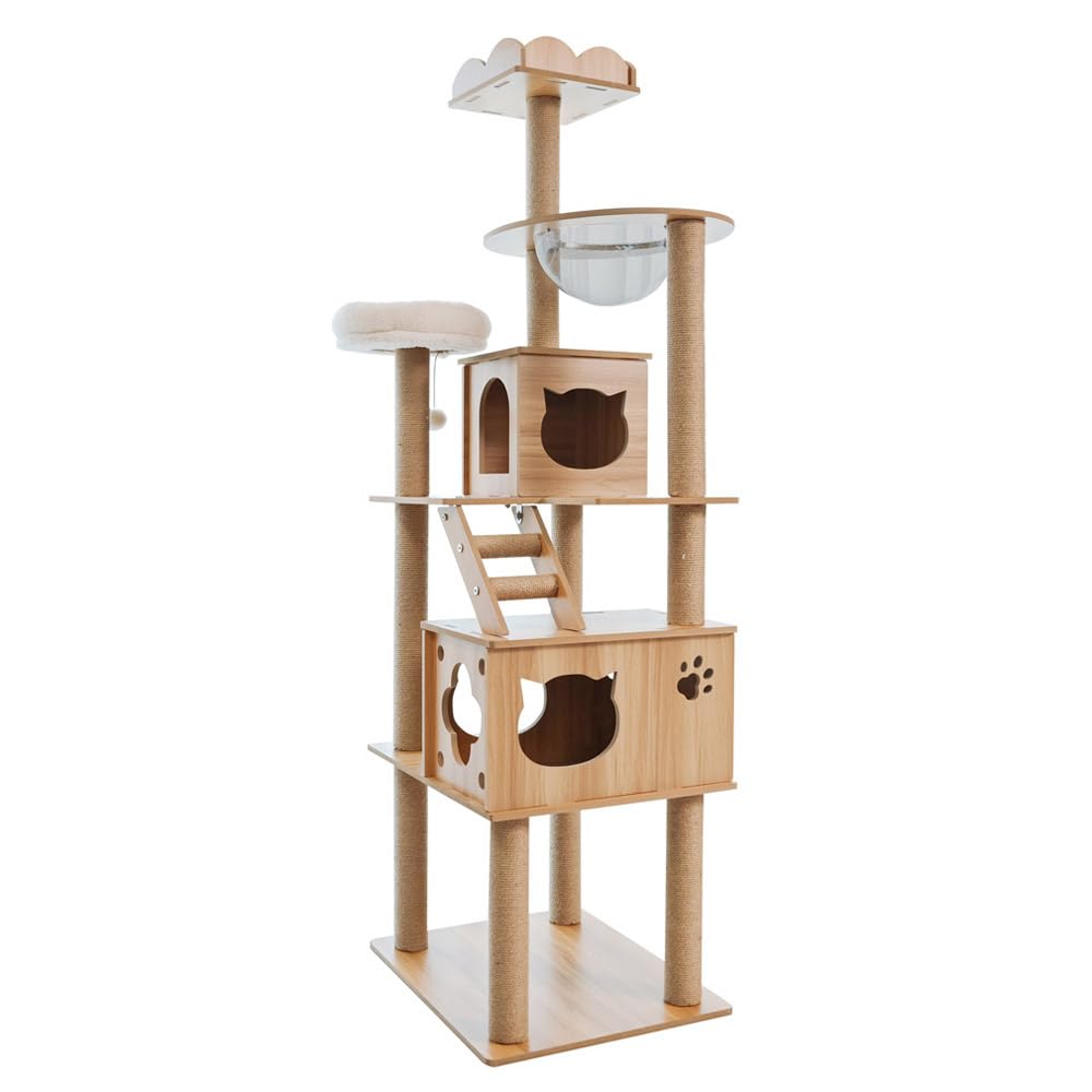 アイリスプラザ キャットタワー 据え置き 木登りアスレチックタワー 透明ハンモック 爪とぎ ハイタイプ 1441106002