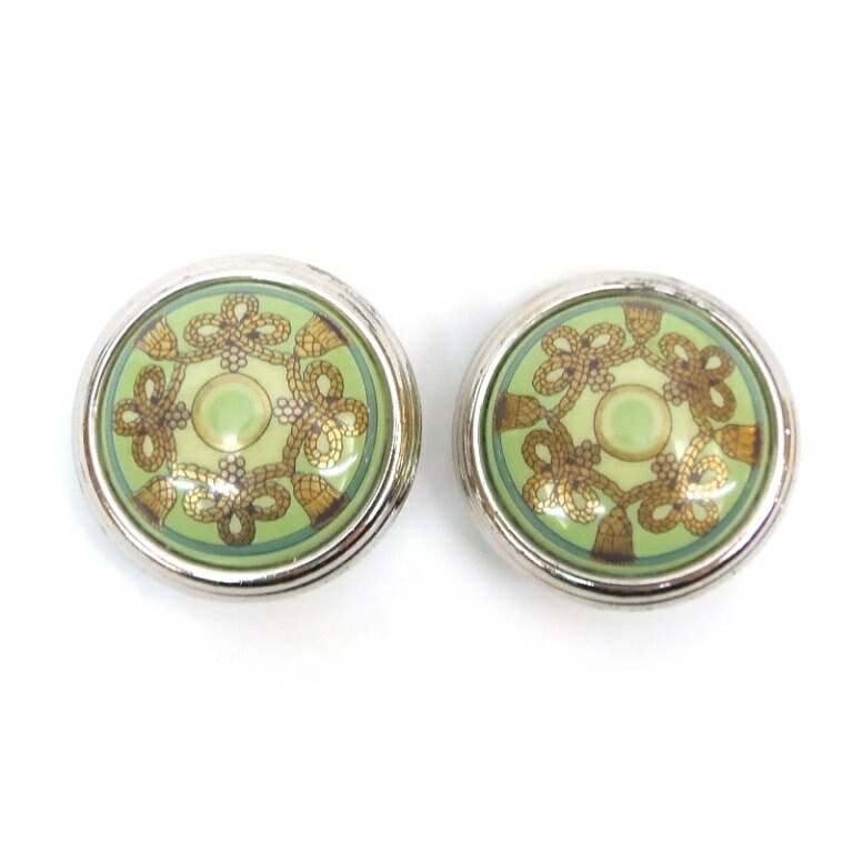 HERMES ｲﾔﾘﾝｸﾞ ｴﾏｲﾕ 七宝焼き SV金具 ｸﾞﾘｰﾝ 【中古】(62309)