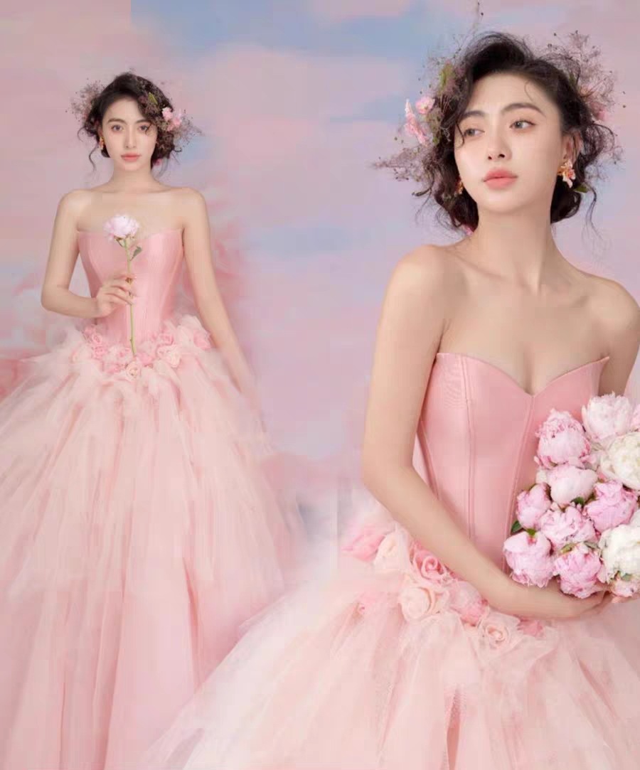 パーティードレス 二次会用 カラー ウェディングドレス Aラインワンピース 演奏会 エレガンス ロングドレス 立体花 成人式 姫系 発表会/撮影用/お嫁さん/披露宴/花嫁