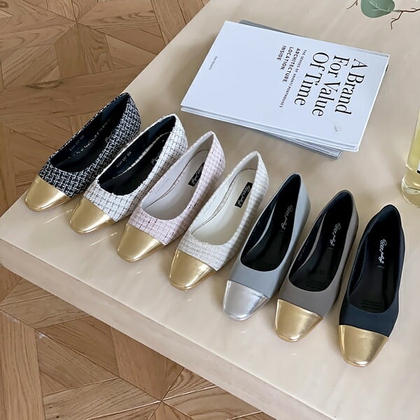 バレエシューズ パンプス スクエトゥ レディース 黒 灰 白 カーキ ベージュ ピンク チェック柄