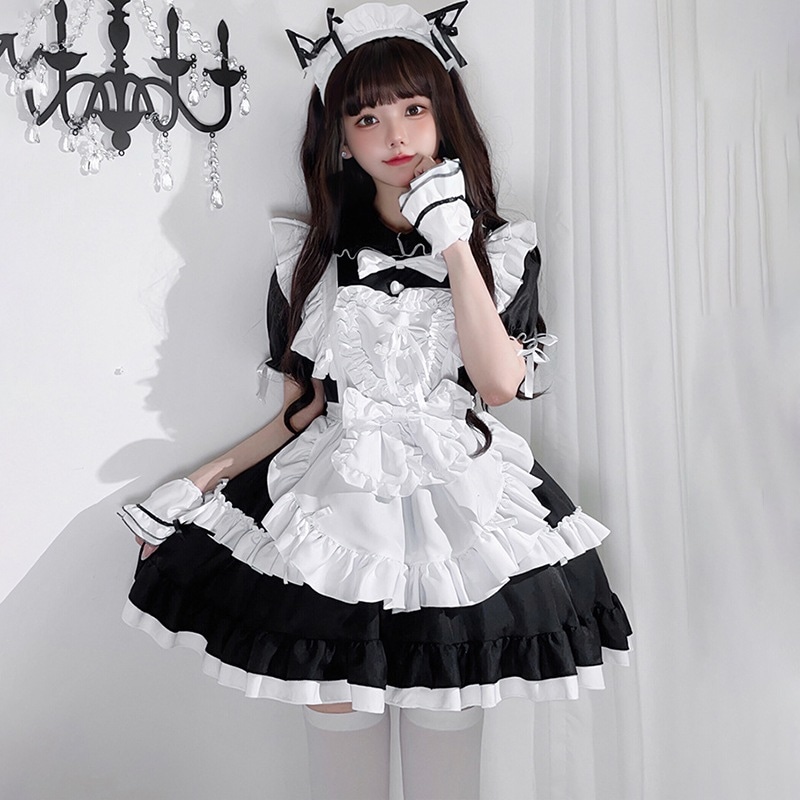 正規品コスプレ服装女性白黒古典的なメイド服女装ローリアニメcos服ワンピース