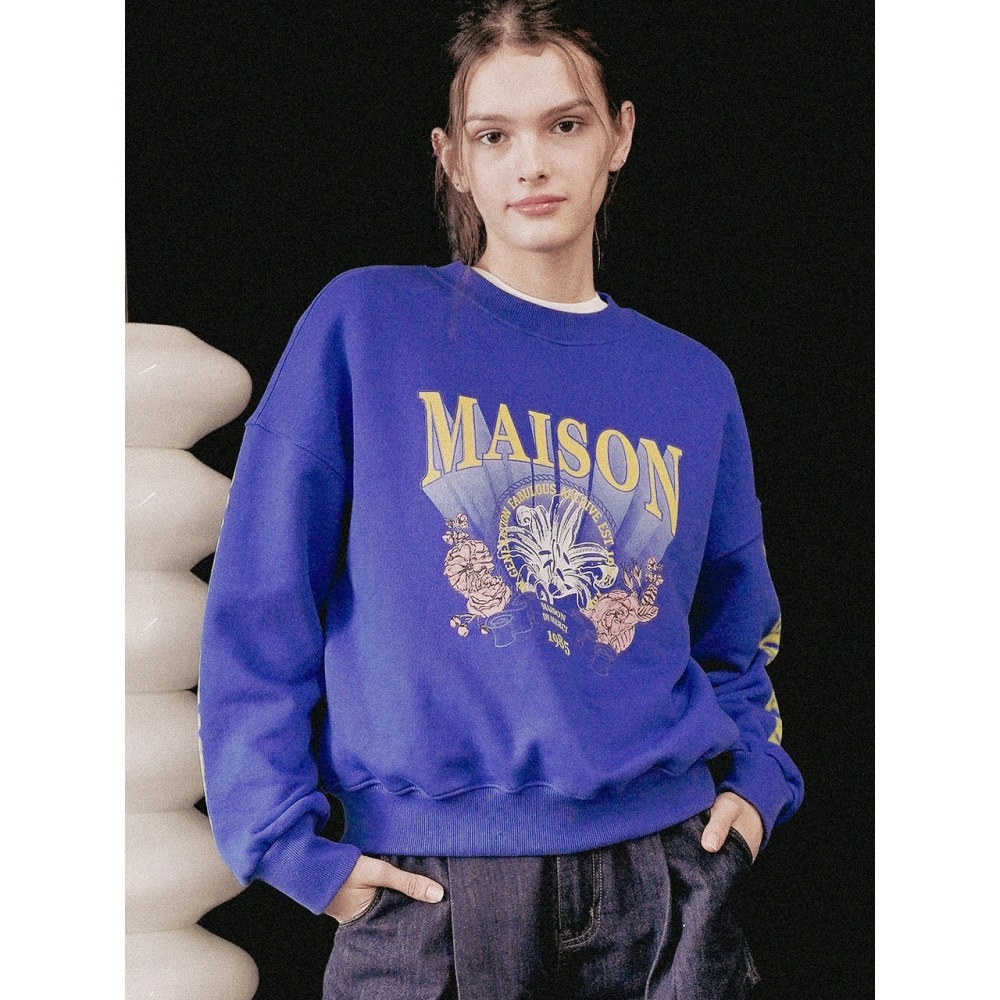 Surprise ARCHIVE 女性用クロップフレアトロピカルユニバーシティヘビースウェットシャツブルー (FCD3TS713W)