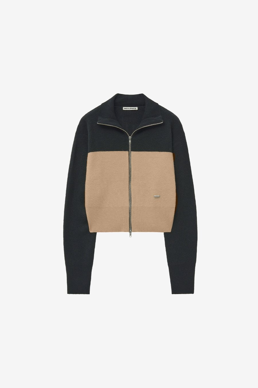 【INSILENCE】[WOMEN] COLOR BLOCK ZIP-UP KNITWEAR : BEIGE