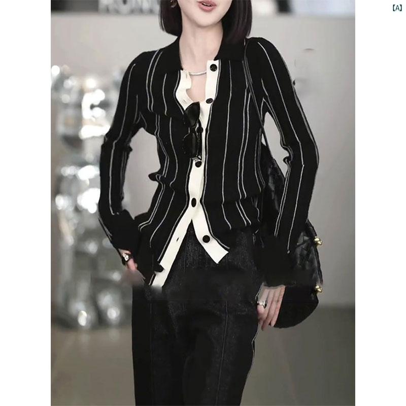 レディース ファッション　オシャレ　綺麗　大歳　上品 フレンチ ハイエンド 軽量 ストライプ トップス シャツ 初秋 ユニーク シック ファッション