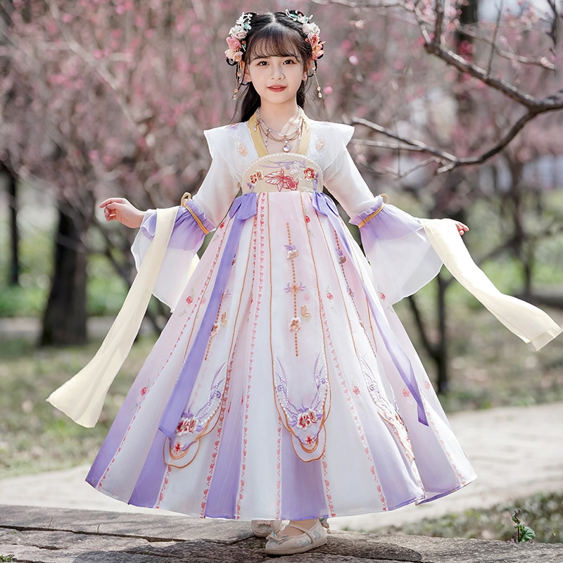 漢服少女2024春と秋の民族スタイル春の服女の子スーパー妖精古代スタイル党国のスーツ子供の夏の民族スタイルの古代衣装色の分類 r n1001-2691 紫 [ヘッドピンを送る] r n1002-269