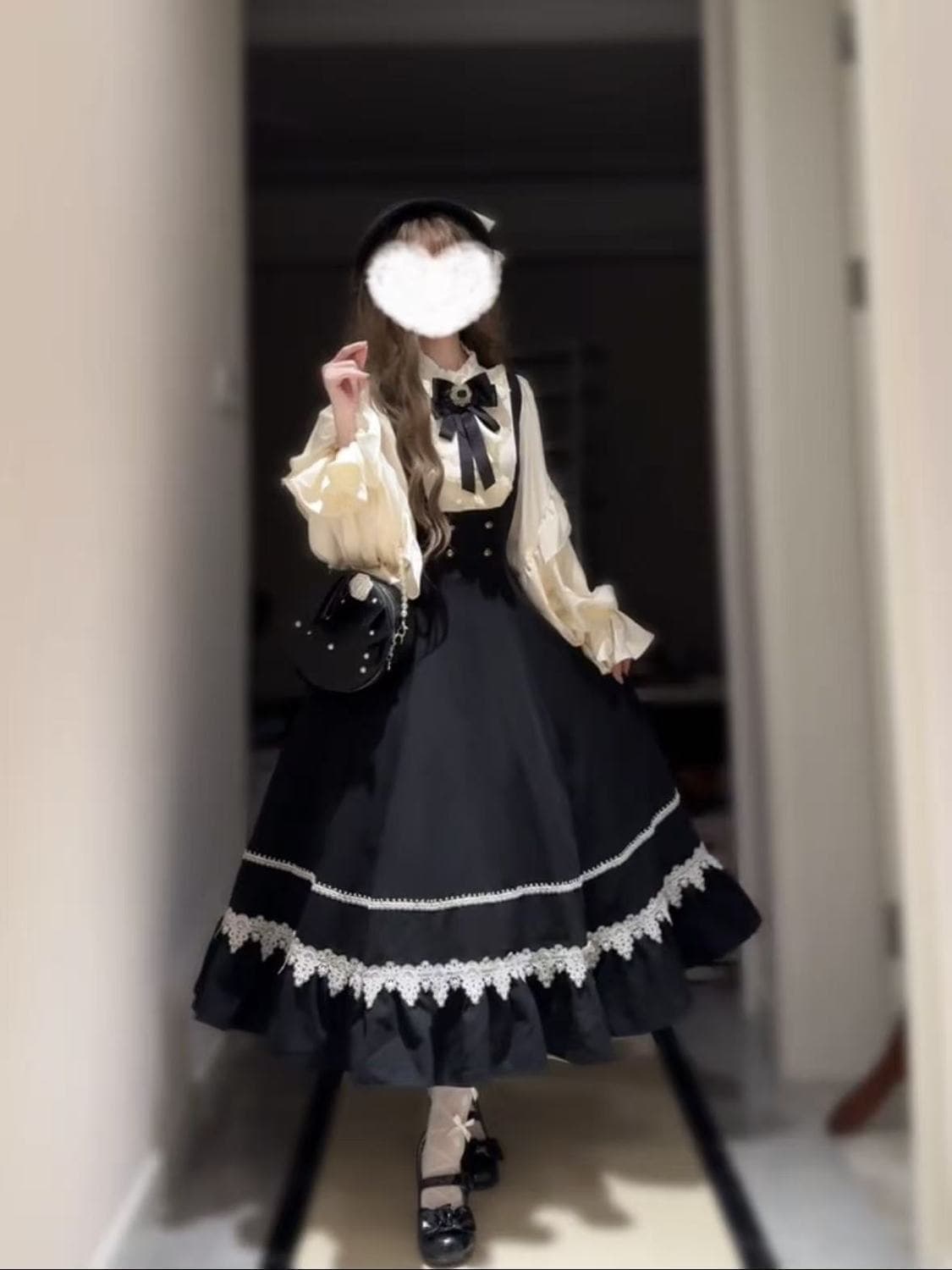 ゴシック エレガント ロリータ ドレス 長袖 リボンブラウス サロペットワンピース ロリータ コーデセット 2026新作
