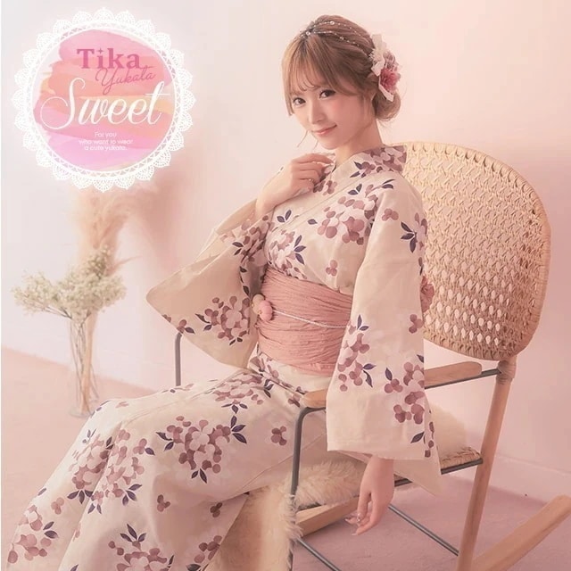 Qoo10] Tika ゆかた 花柄 2点セット 浴衣 ギャル
