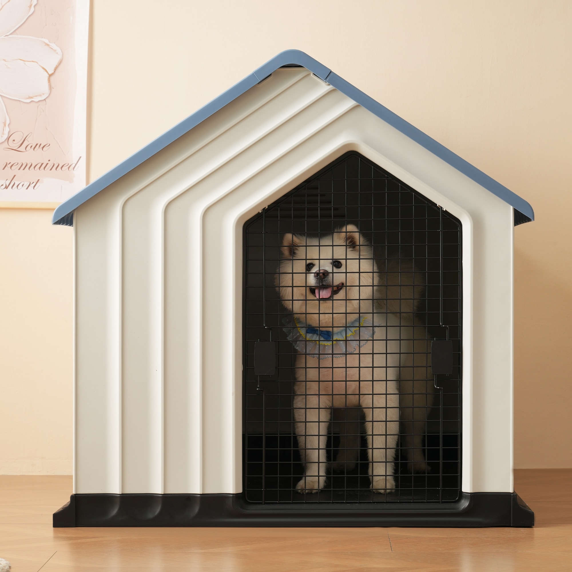 【最安値に挑戦】犬小屋 ドア付き ペットハウス ペットケージ プラスチック製 犬 室内犬 室外 ペットゲージ オシャレ ボブハウス ペットハウス ペットサークル L ブルー