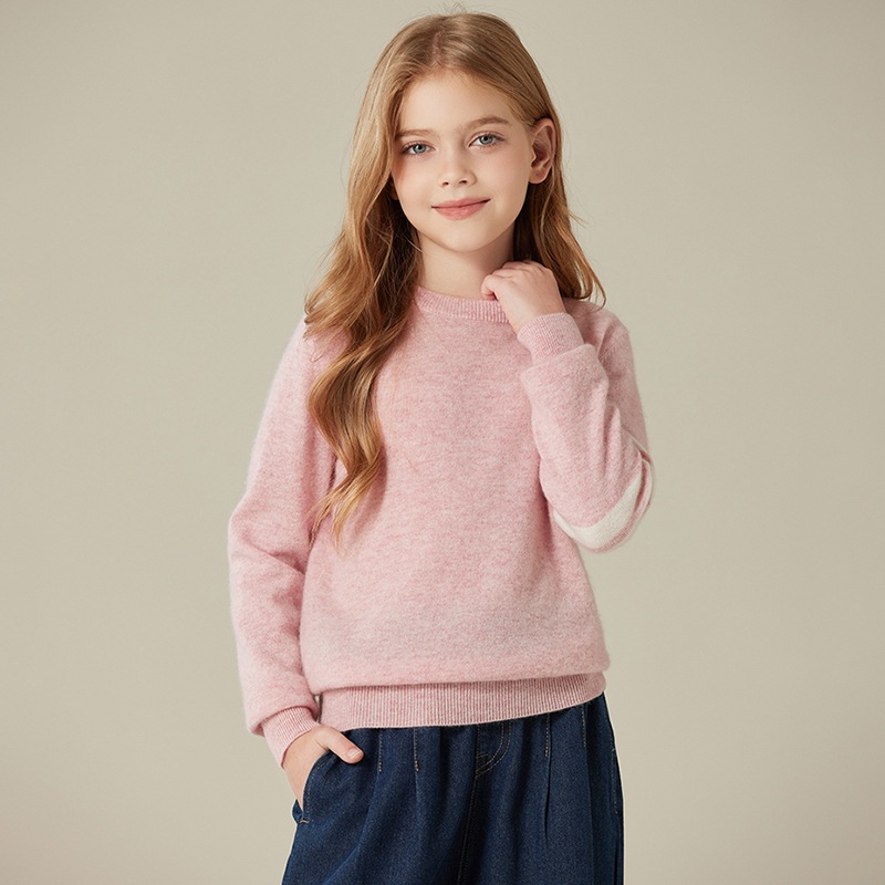 男子児童同項学院風山カシミヤニット秋冬シンプル丸首縞長袖セーター潮