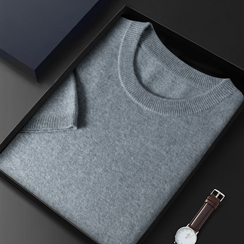 秋冬男純カシミヤ半袖ビジネス丸首ニット上着シンプルカジュアル上着カーディガンファッション