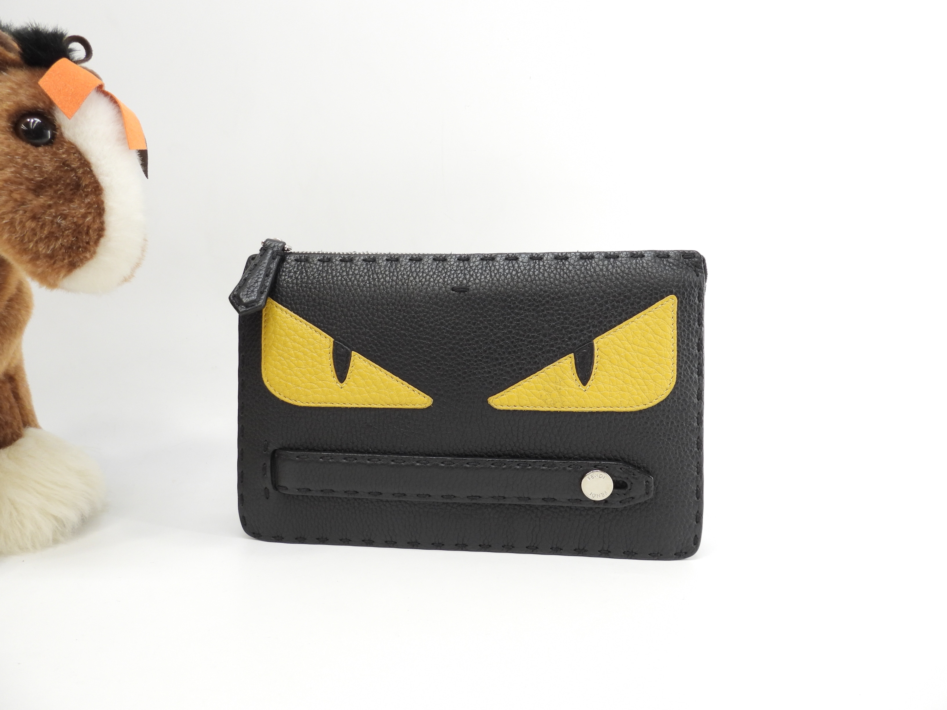 FENDI モンスター　セレリア　クラッチ 極美品】FENDI セレリア モンスター クラッチバッグ レザー ブラック