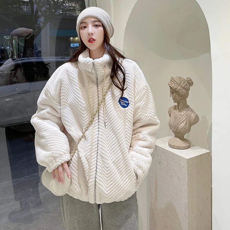 AWアウター可愛い カジュアル アウター ジャケット トップス ファッション アウター 厚手 防寒カジュアAWアウター 厚手 開き襟 韓国ファッション 皮毛一体 福袋