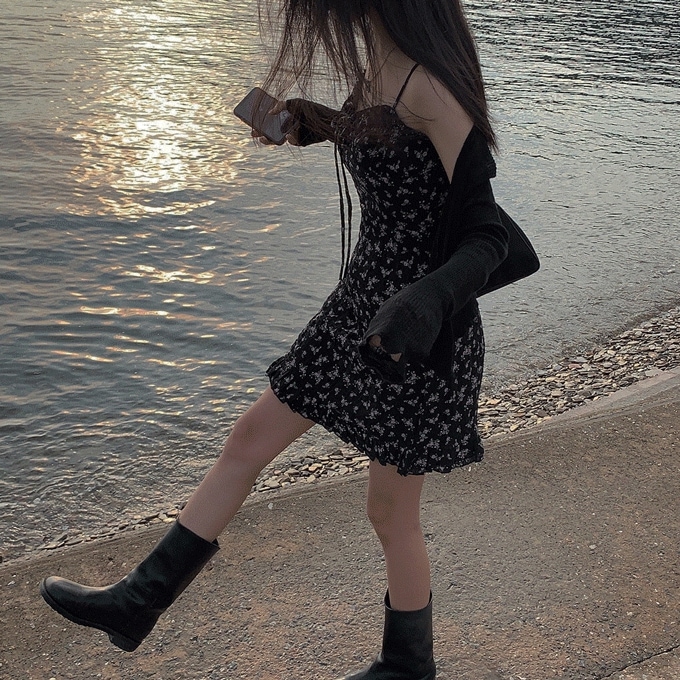 スプリング ガーリッシュ クロップ カーディガン + フラワー ワンピース セットツーピース - set