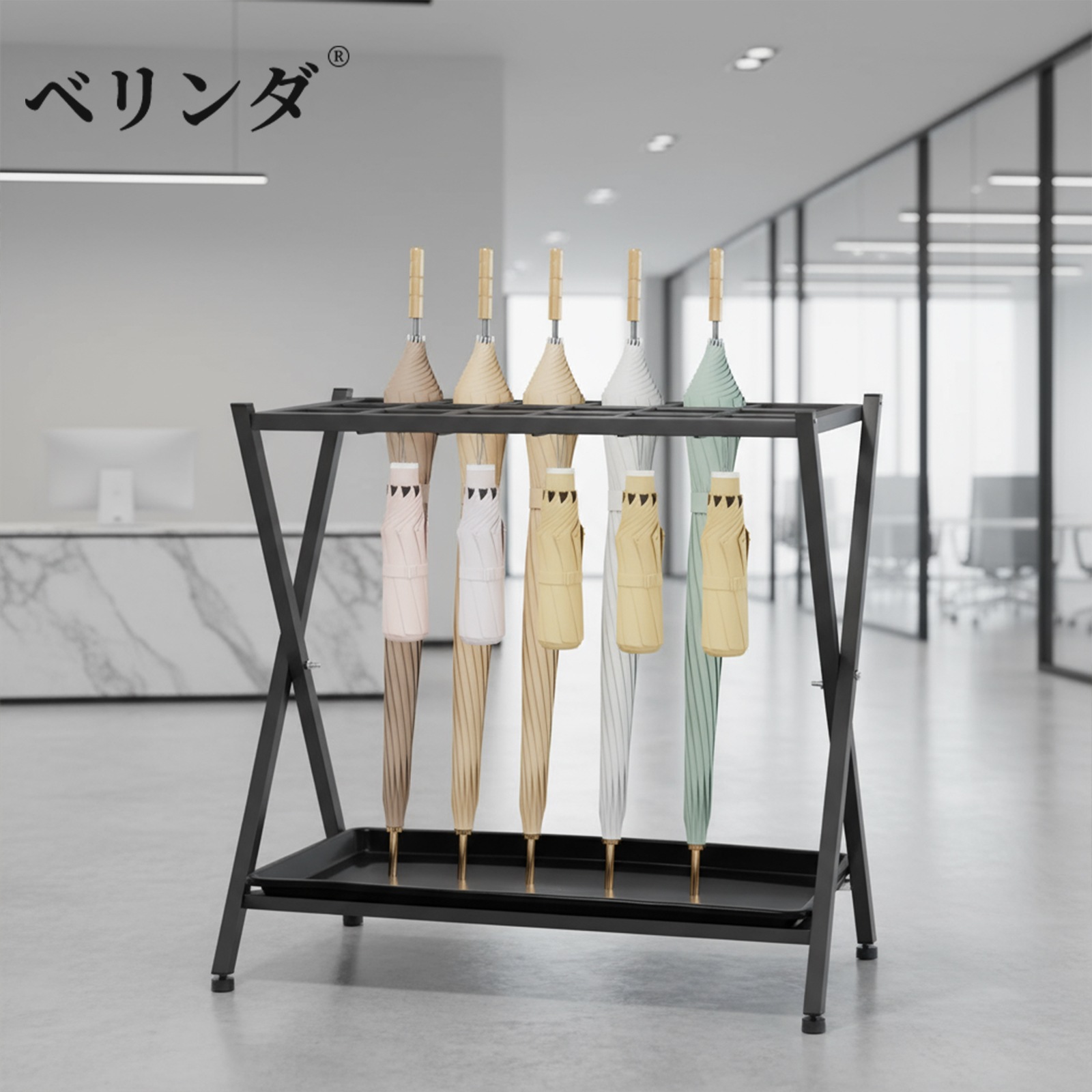 傘立て 業務用 大容量 28本収納 折りたたみ式 ブラック かさたて 玄関 傘立て おしゃれ 傘だて オフィス 店舗用 水受け皿付き W53×D28×H56cm