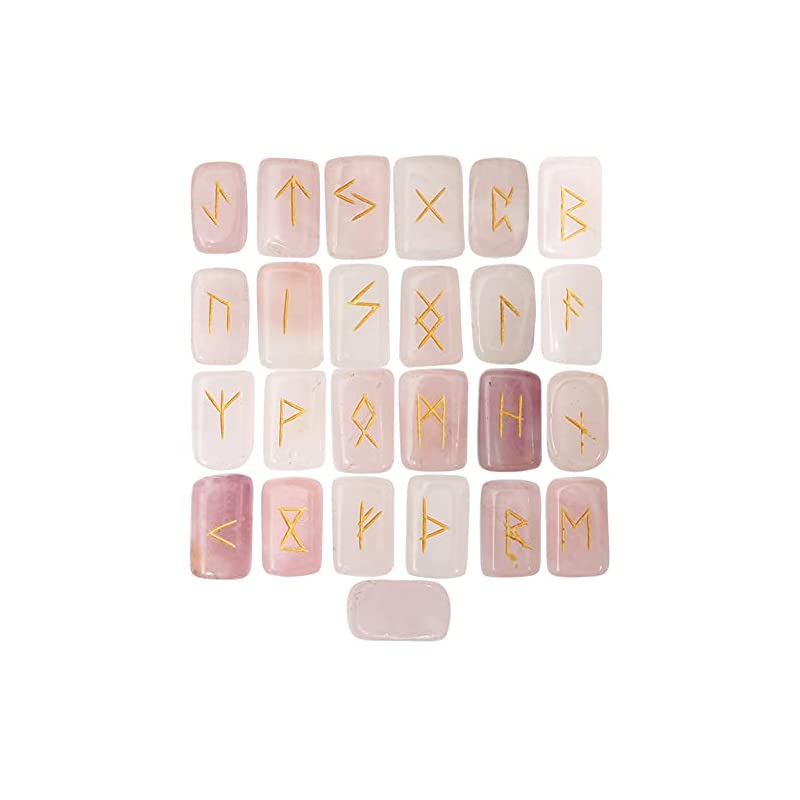 ローズクォーツスクエアジェムストーンルーン古北欧型ルーン文字刻印25個ルーンセット