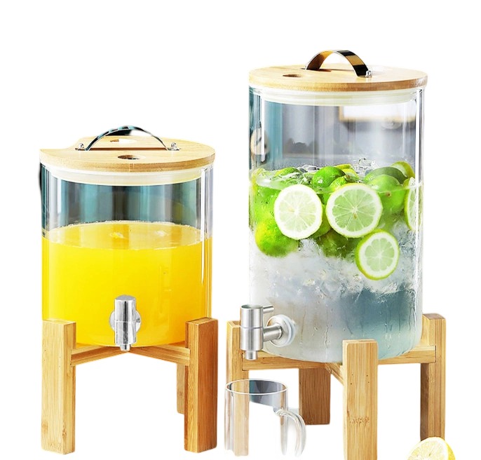 ドリンクサーバー ガラス 大容量3.5L 5L 8L 蛇口付き 飲料ポット 保存ボトル プボトル バレルディスペンサー 貯蔵容器 ガラス製 飲料水バケット ジュース ビール ウォーターサ 密閉タンク