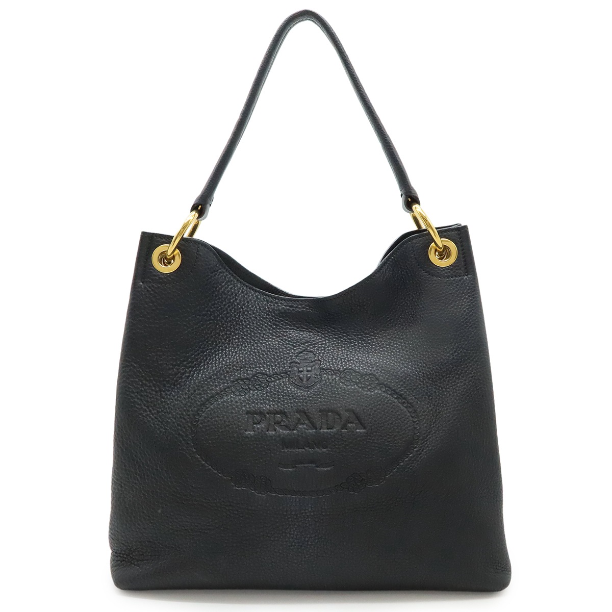 ロゴ ショルダーバッグ ワンショルダー セミショルダー 肩掛け レザー NERO 黒 ブラック ゴールド金具 1BC05