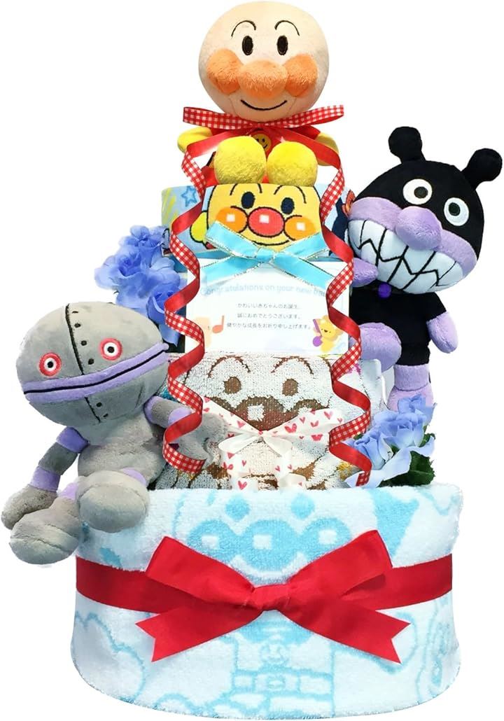 おむつケーキ 男の子 出産祝い 赤ちゃん 誕生日 ベビーシャワー ギフト(ブルー, 3段 Sサイズ)