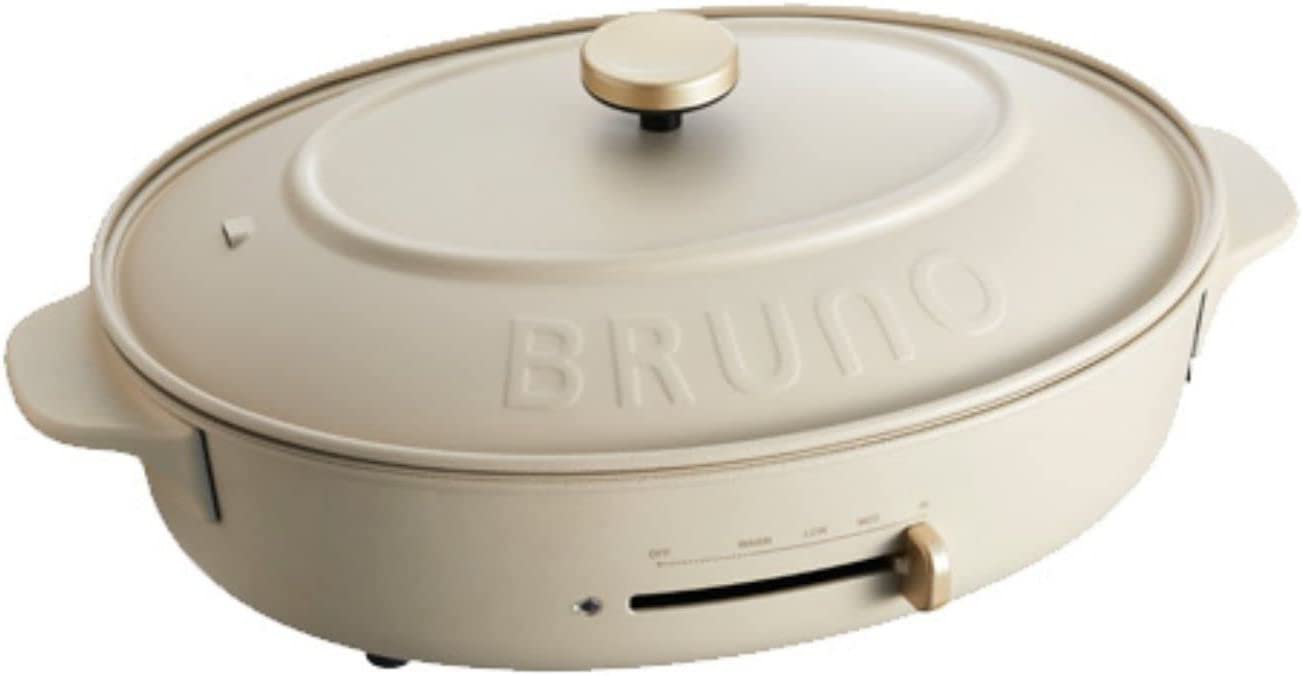 BRUNO ブルーノ オーバルホットプレート 本体 プレート3種 (たこ焼き 深鍋 平面) グレージュ BOE053-GRG