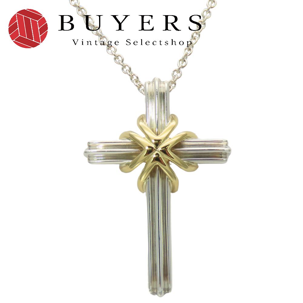 中古 ネックレス シグネチャークロス シルバー925 K18YG 約7.8g シルバー イエローゴールド コンビ アクセサリー レディース 女性