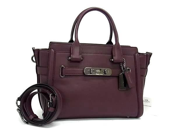 超美品 COACH コーチ ハンドバッグ スワッガー 55496 ボルドー系 レザー レディース 2WAY クロスボディ【本物保証】