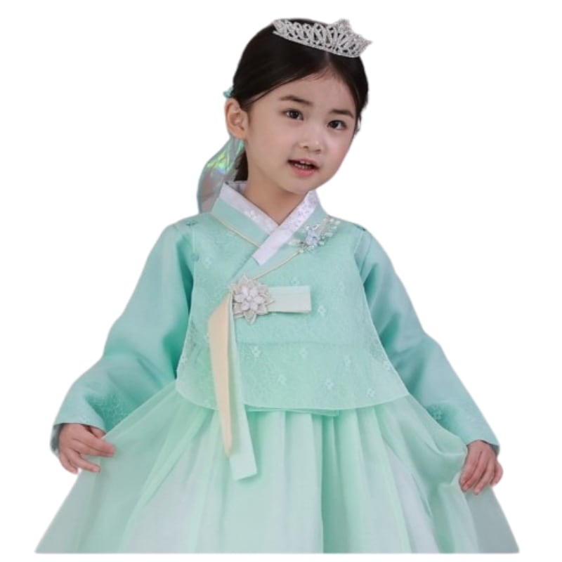 雪花模様の立体刺繍ハラン韓服 女の子用雪花と韓服セット