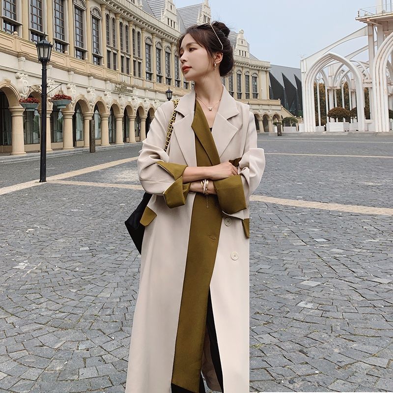 アウター 韓国ファッション おしゃれ パッチワーク コントラストカラー スーツ襟 コート 美しい外観 気質 百掛け トレンチコート 感 ジャケット 母の日
