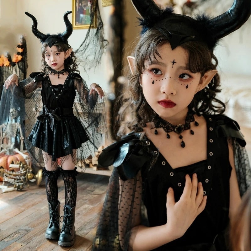 7点セット 高品質 ハロウィン 衣装 子供 魔女 コスプレ カチューシャ キッズ 子供 女子 大人 魔女 巫女 仮装 子供発表会 演出服 ドレス ワンピース cosplay ハロウィン コスプレ 衣装