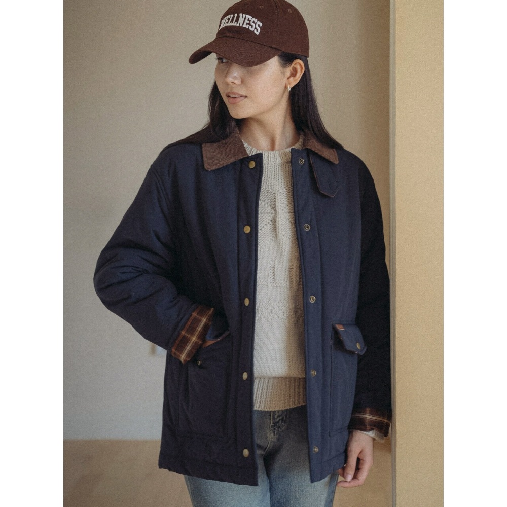 TILLIDIE コーデュロイカラーポイントパッド入りジャンパーネイビー