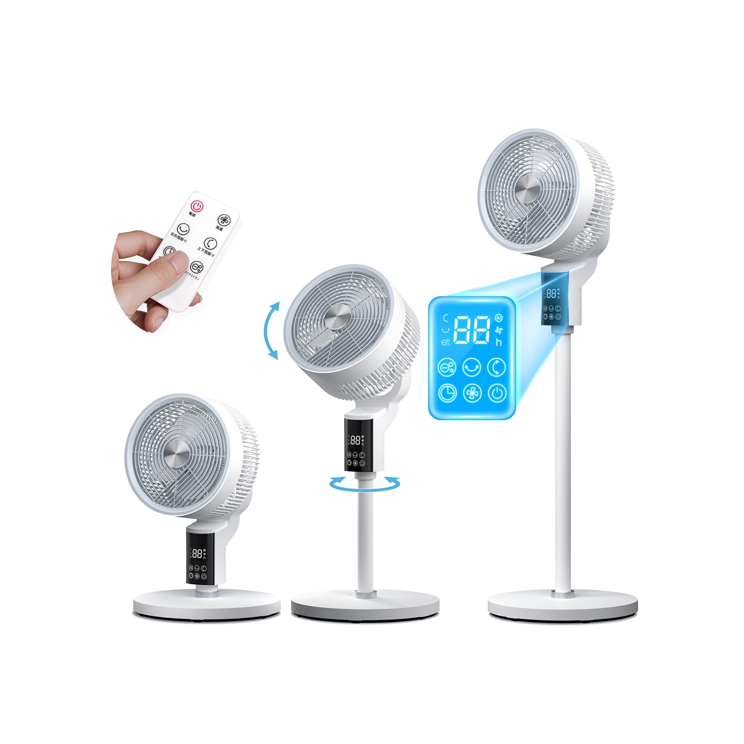 【2025新設計 & AI搭載】 サーキュレーター 扇風機 3D 自動首振り (上下左右 360パワフル送風 DCモーター) リビング & 卓上扇風機 AI空気循環 マイナスイオン