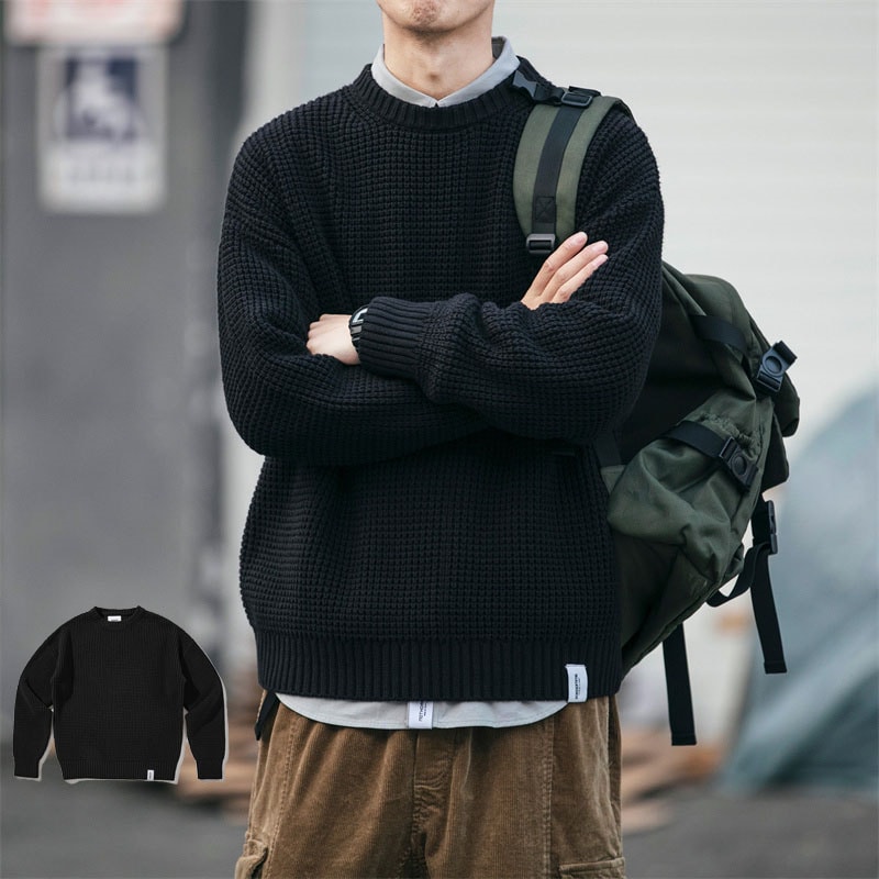 ニット セーター メンズ トップス 畦編みニット 選べる3カラー クルーネック 長袖 無地 秋 秋服 冬 冬服