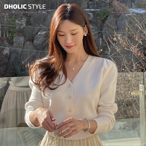 [メガ割りSALE]Vネックパール調ボタンカーディガン・p485753