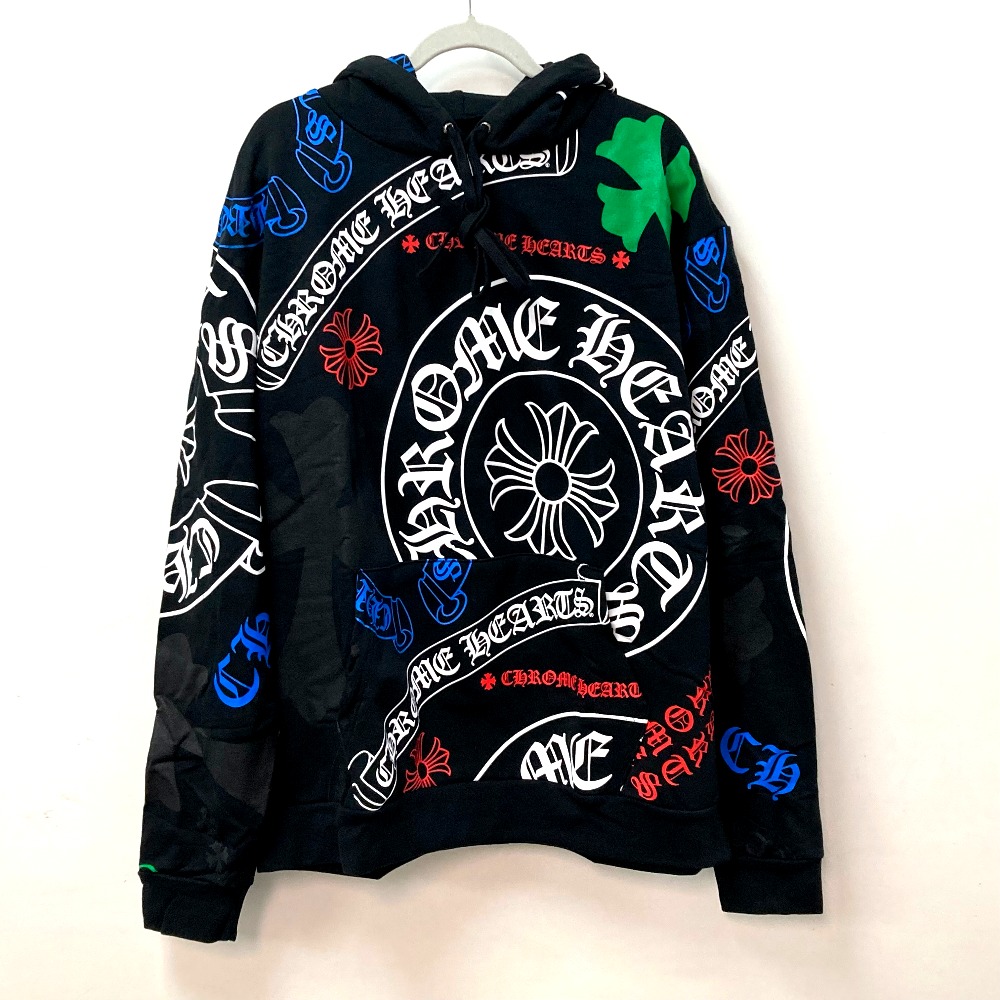 パーカー STENCIL HOODIE ステンシル トップス クロス プラス ロゴ スウェット プルオーバー コットン ブラック×マルチカラー